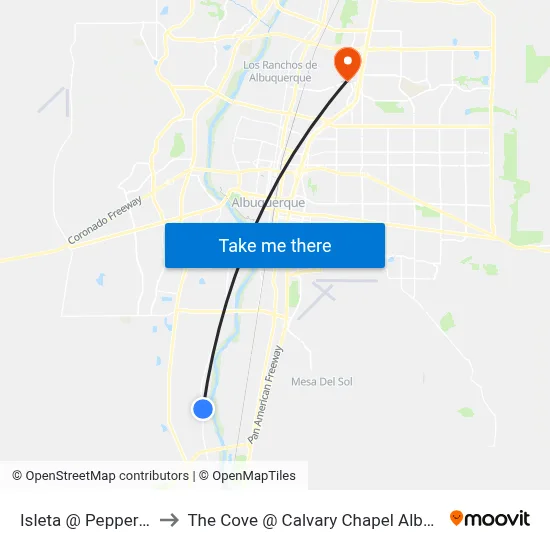 Isleta @ Pepper Lane to The Cove @ Calvary Chapel Albuquerque map