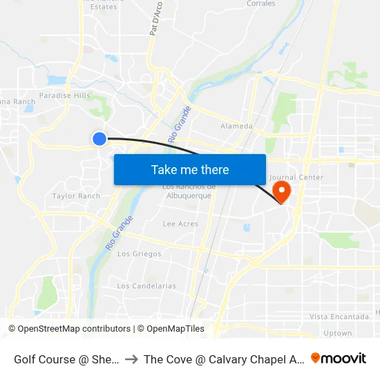 Golf Course @ Shelly Rose to The Cove @ Calvary Chapel Albuquerque map