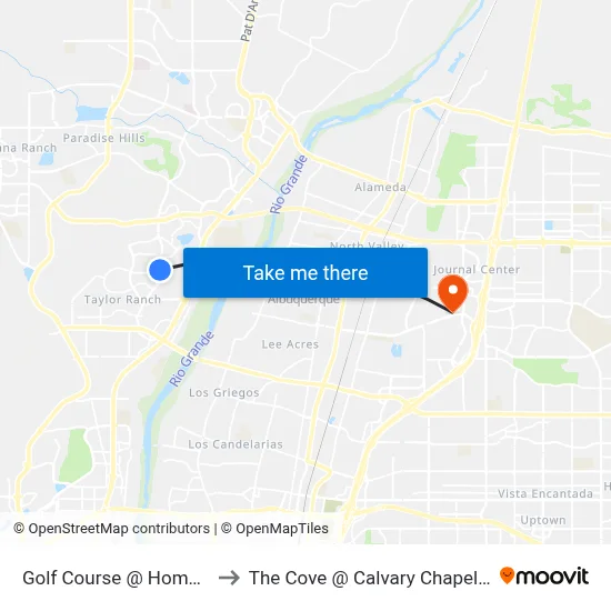 Golf Course @ Homestead Trail to The Cove @ Calvary Chapel Albuquerque map
