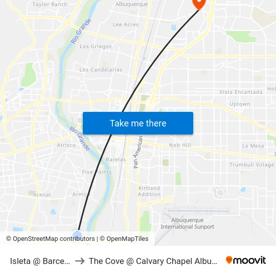 Isleta @ Barcelona to The Cove @ Calvary Chapel Albuquerque map