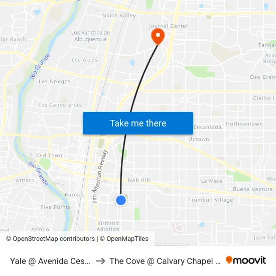 Yale @ Avenida Cesar Chavez to The Cove @ Calvary Chapel Albuquerque map