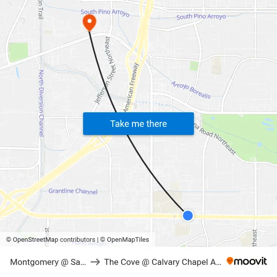 Montgomery @ San Pedro to The Cove @ Calvary Chapel Albuquerque map