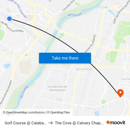 Golf Course @ Calabacillas Arroyo to The Cove @ Calvary Chapel Albuquerque map