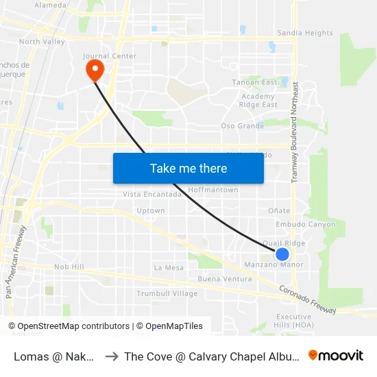 Lomas @ Nakomas to The Cove @ Calvary Chapel Albuquerque map