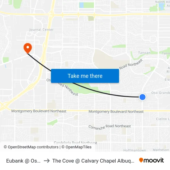 Eubank @ Osuna to The Cove @ Calvary Chapel Albuquerque map