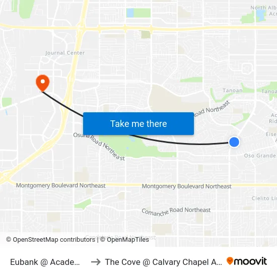Eubank @ Academy Knolls to The Cove @ Calvary Chapel Albuquerque map