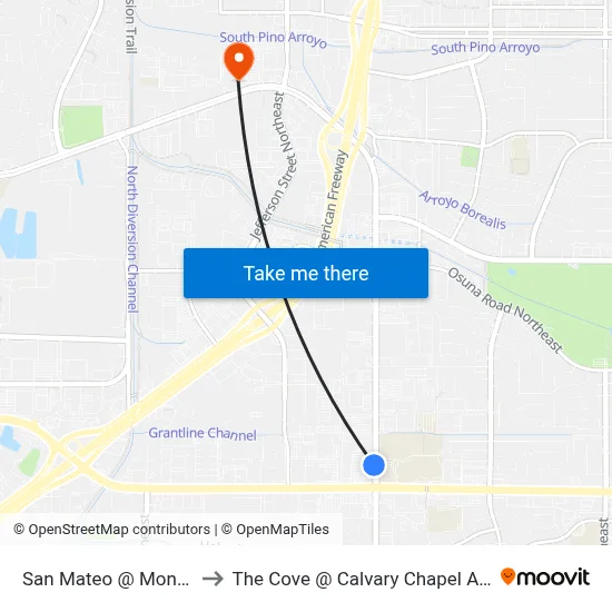 San Mateo @ Montgomery to The Cove @ Calvary Chapel Albuquerque map