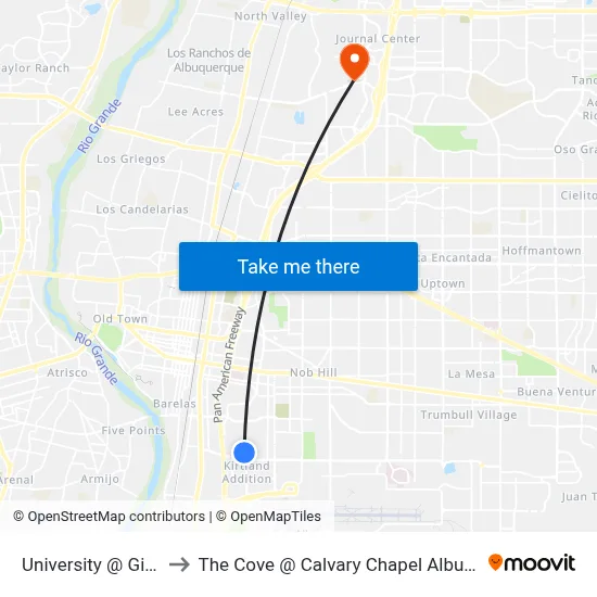 University @ Gibson to The Cove @ Calvary Chapel Albuquerque map