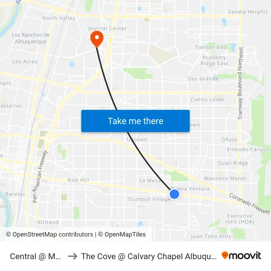 Central @ Moon to The Cove @ Calvary Chapel Albuquerque map