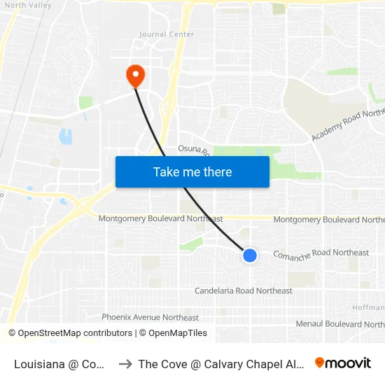 Louisiana @ Comanche to The Cove @ Calvary Chapel Albuquerque map