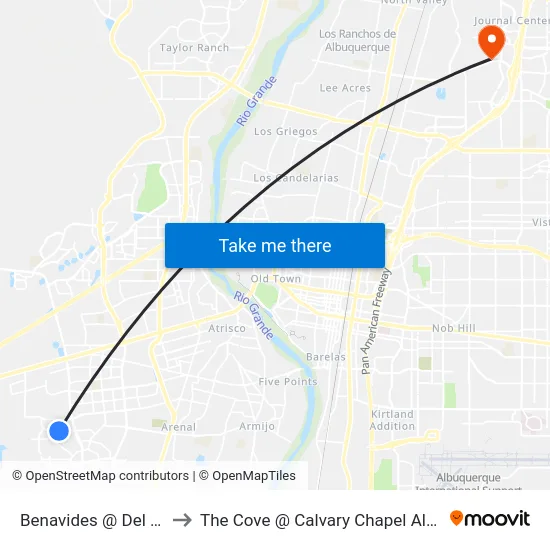 Benavides @ Del Mastro to The Cove @ Calvary Chapel Albuquerque map
