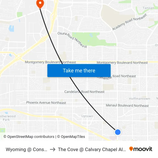 Wyoming @ Constitution to The Cove @ Calvary Chapel Albuquerque map