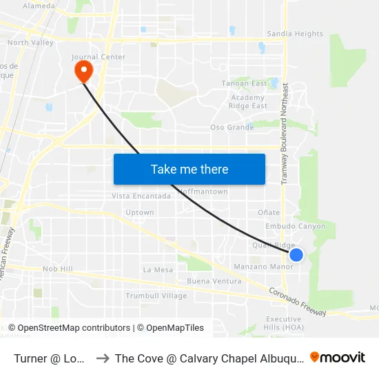 Turner @ Lomas to The Cove @ Calvary Chapel Albuquerque map