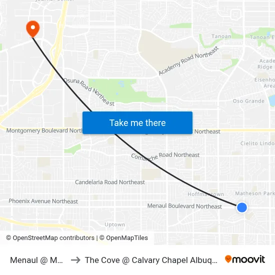 Menaul @ Morris to The Cove @ Calvary Chapel Albuquerque map