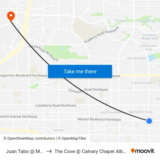 Juan Tabo @ Menaul to The Cove @ Calvary Chapel Albuquerque map