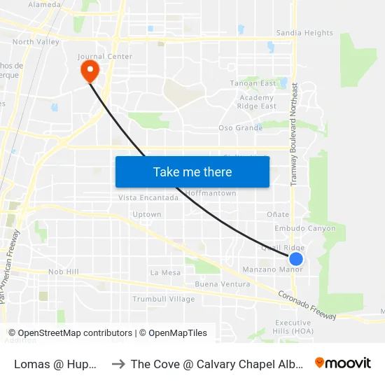 Lomas @ Hupmobile to The Cove @ Calvary Chapel Albuquerque map