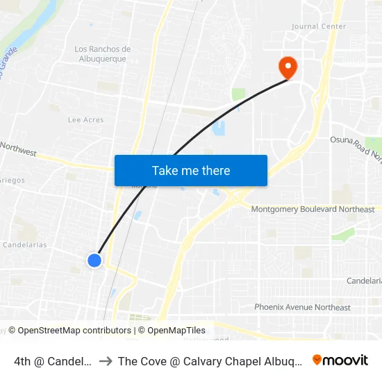 4th @ Candelaria to The Cove @ Calvary Chapel Albuquerque map