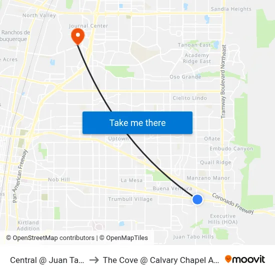 Central @ Juan Tabo (Art) to The Cove @ Calvary Chapel Albuquerque map