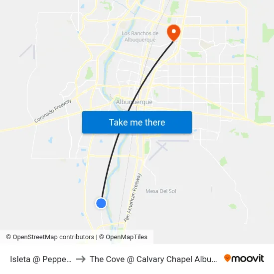Isleta @ Pepper Ln. to The Cove @ Calvary Chapel Albuquerque map