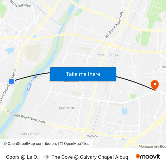 Coors @ La Orilla to The Cove @ Calvary Chapel Albuquerque map