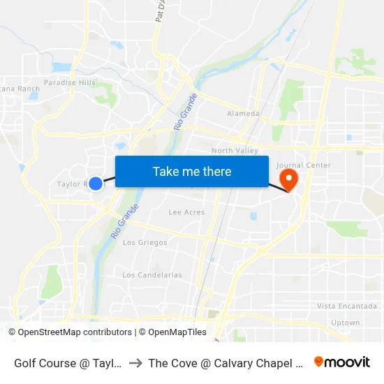 Golf Course @ Taylor Ranch to The Cove @ Calvary Chapel Albuquerque map