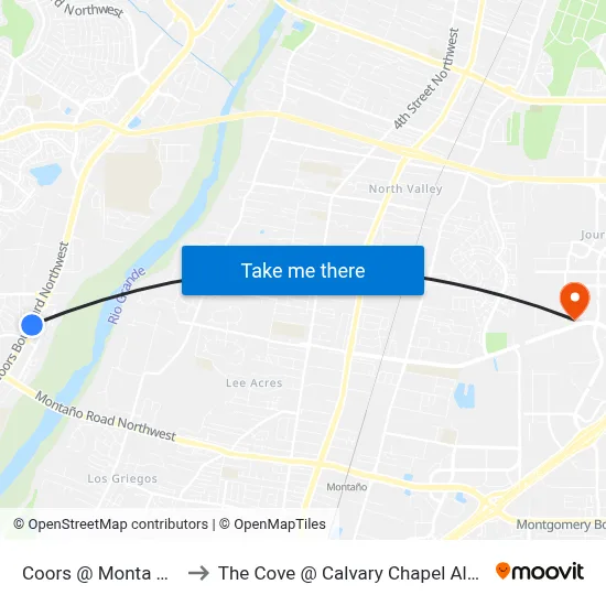 Coors @ Monta O Plaza to The Cove @ Calvary Chapel Albuquerque map