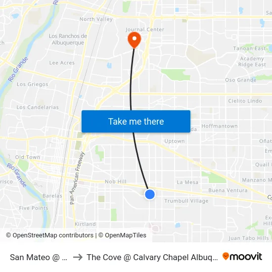 San Mateo @ Zuni to The Cove @ Calvary Chapel Albuquerque map