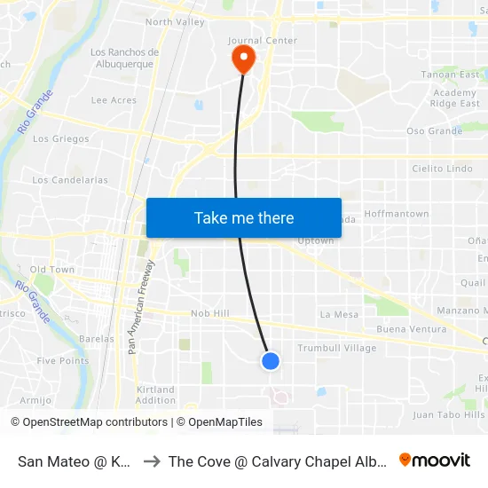 San Mateo @ Kathryn to The Cove @ Calvary Chapel Albuquerque map