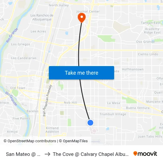 San Mateo @ Ross to The Cove @ Calvary Chapel Albuquerque map