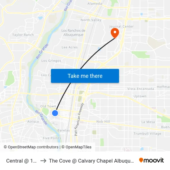 Central @ 14th to The Cove @ Calvary Chapel Albuquerque map