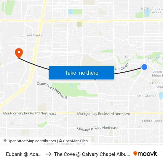 Eubank @ Academy to The Cove @ Calvary Chapel Albuquerque map
