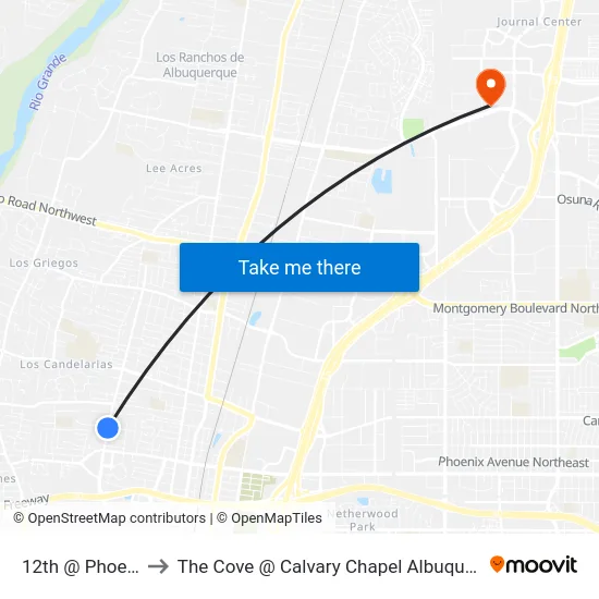 12th @ Phoenix to The Cove @ Calvary Chapel Albuquerque map
