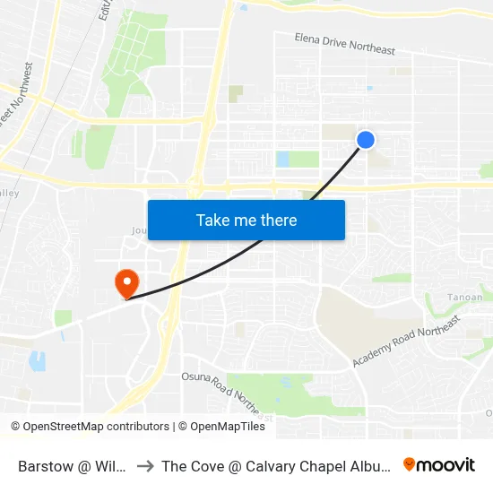 Barstow @ Wilshire to The Cove @ Calvary Chapel Albuquerque map