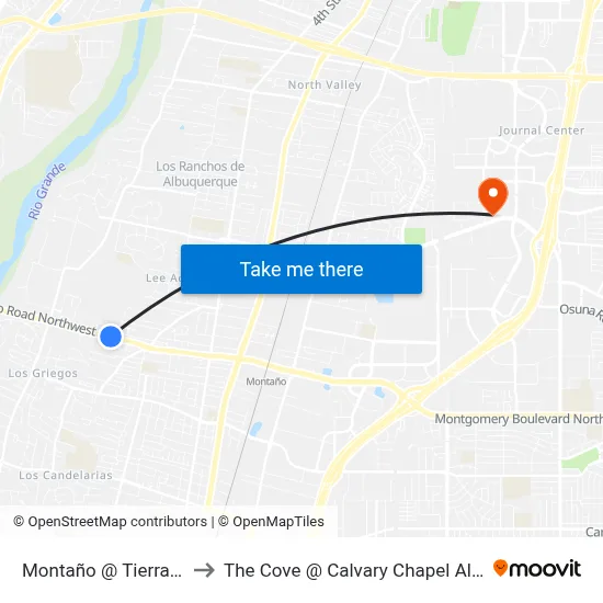 Montaño @ Tierra Del Rio to The Cove @ Calvary Chapel Albuquerque map