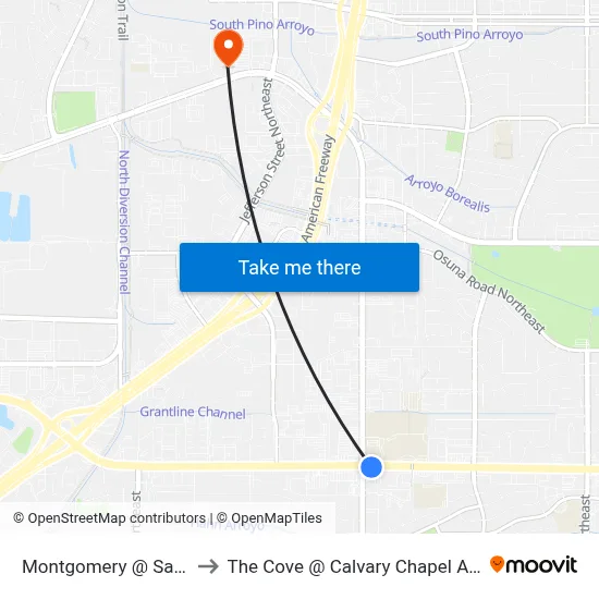 Montgomery @ San Mateo to The Cove @ Calvary Chapel Albuquerque map