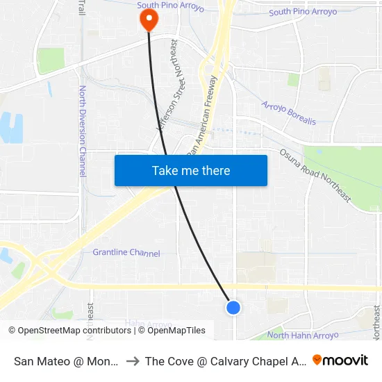 San Mateo @ Montgomery to The Cove @ Calvary Chapel Albuquerque map