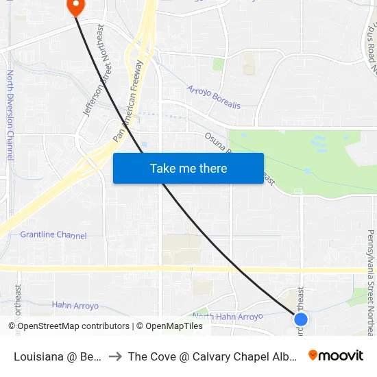 Louisiana @ Bellrose to The Cove @ Calvary Chapel Albuquerque map