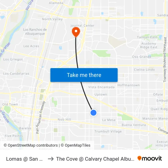 Lomas @ San Pedro to The Cove @ Calvary Chapel Albuquerque map