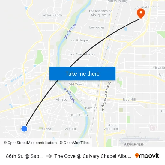86th St. @ Sapphire to The Cove @ Calvary Chapel Albuquerque map