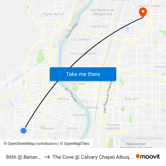 86th @ Benavides to The Cove @ Calvary Chapel Albuquerque map