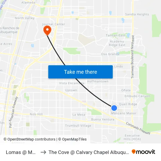Lomas @ Muriel to The Cove @ Calvary Chapel Albuquerque map