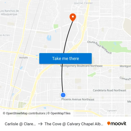 Carlisle @ Claremont to The Cove @ Calvary Chapel Albuquerque map