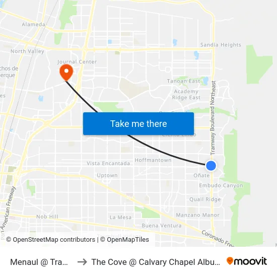 Menaul @ Tramway to The Cove @ Calvary Chapel Albuquerque map