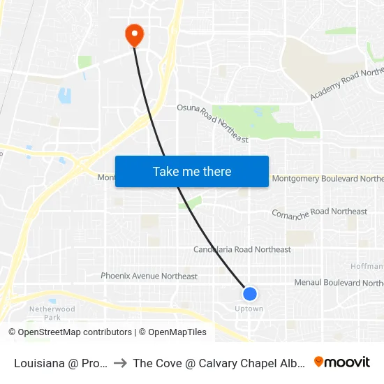 Louisiana @ Prospect to The Cove @ Calvary Chapel Albuquerque map