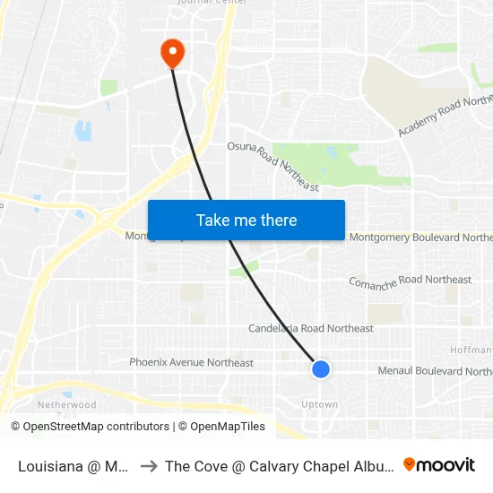 Louisiana @ Menaul to The Cove @ Calvary Chapel Albuquerque map