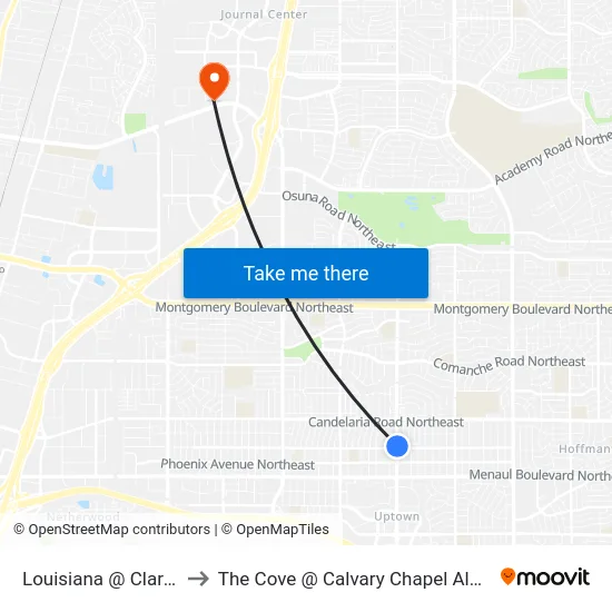 Louisiana @ Claremont to The Cove @ Calvary Chapel Albuquerque map
