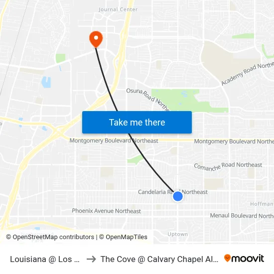 Louisiana @ Los Arboles to The Cove @ Calvary Chapel Albuquerque map