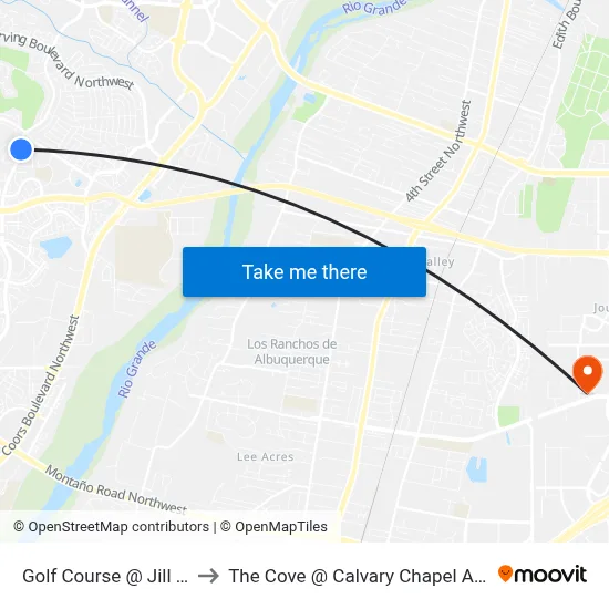 Golf Course @ Jill Patricia to The Cove @ Calvary Chapel Albuquerque map
