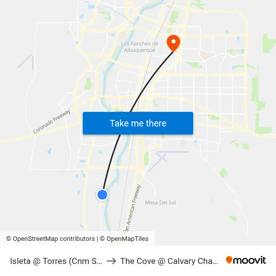 Isleta @ Torres (Cnm South Campus) to The Cove @ Calvary Chapel Albuquerque map