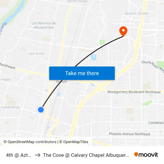 4th @ Aztec to The Cove @ Calvary Chapel Albuquerque map